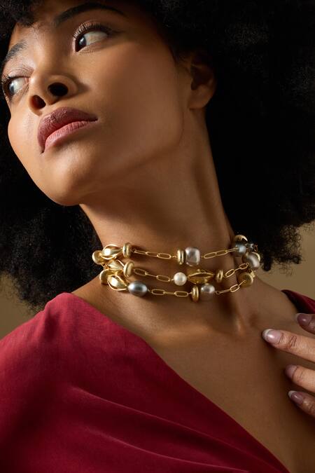 Buy_Joules By Radhika_Gold Plated Mireya Choker With Baroque Pearls _Online_at_Aza_Fashions