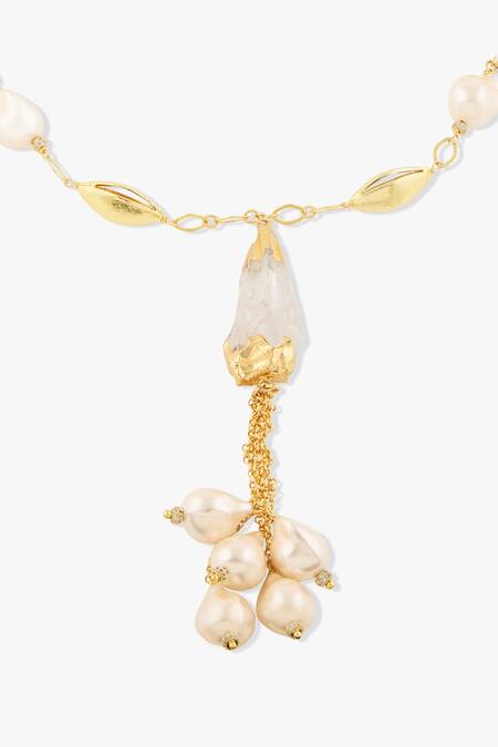 Joules By Radhika Gold Plated Sirena Necklace With Baroque Pearls Online at Aza Fashions Joules By Radhika_Gold Plated Sirena Necklace With Baroque Pearls _Online_at_Aza_Fashions