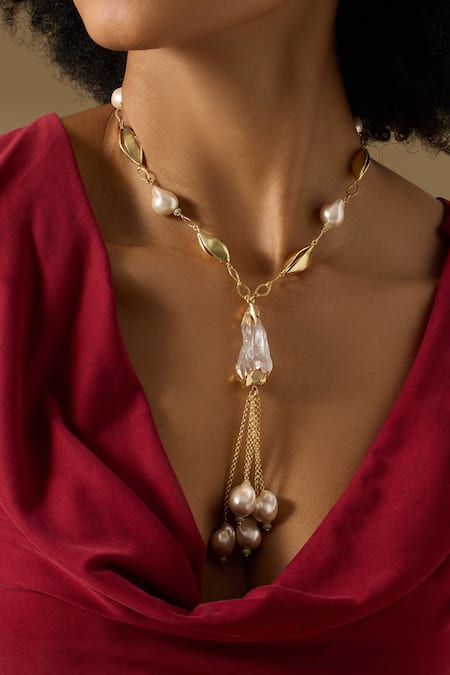 Buy Joules By Radhika Gold Plated Sirena Necklace With Baroque Pearls Online at Aza Fashions Buy_Joules By Radhika_Gold Plated Sirena Necklace With Baroque Pearls _Online_at_Aza_Fashions