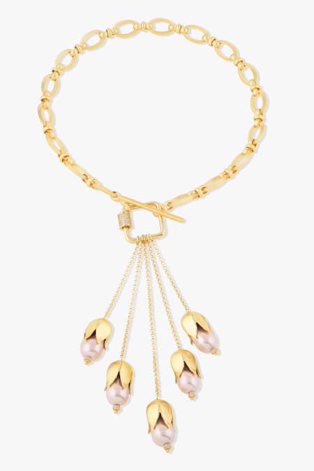 Shop Joules By Radhika Gold Plated Ondine Baroque Pearl Pendant Necklace at Aza Fashions Shop_Joules By Radhika_Gold Plated Ondine Baroque Pearl Pendant Necklace _at_Aza_Fashions