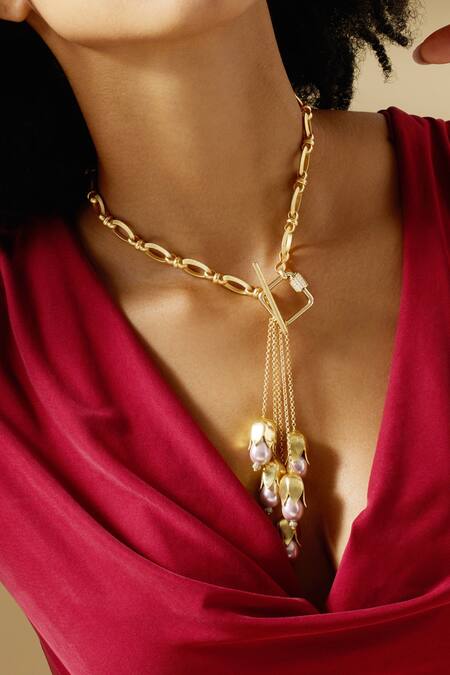 Joules By Radhika Gold Plated Ondine Baroque Pearl Pendant Necklace at Aza Fashions Joules By Radhika_Gold Plated Ondine Baroque Pearl Pendant Necklace _at_Aza_Fashions