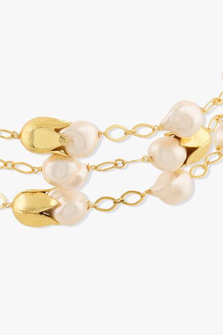 Joules By Radhika_Gold Plated Baroque Pearl Choker Necklace _Online_at_Aza_Fashions