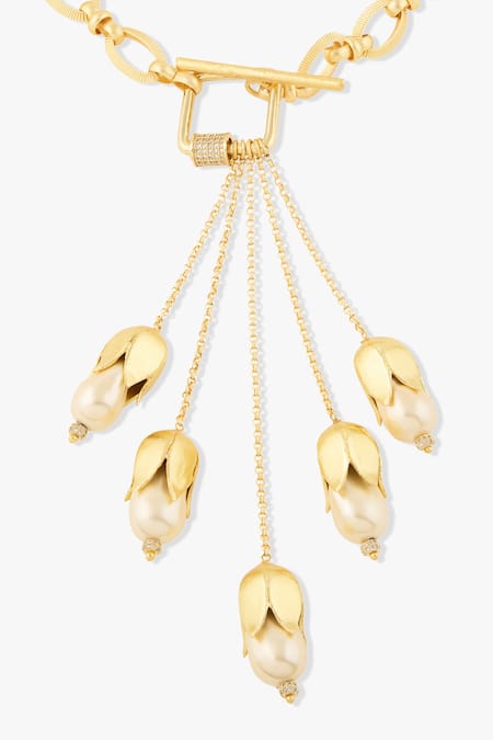 Joules By Radhika_Gold Plated Baroque Pearl Finish Necklace _Online_at_Aza_Fashions