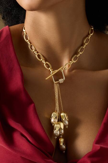 Buy_Joules By Radhika_Gold Plated Baroque Pearl Finish Necklace _Online_at_Aza_Fashions