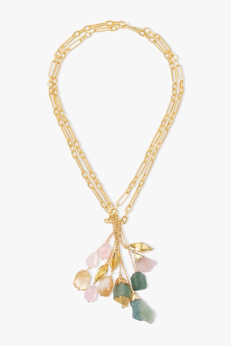 Shop Joules By Radhika Multi Color Multicolor Quartz Stone Pendant Necklace at Aza Fashions Shop_Joules By Radhika_Multi Color Multicolor Quartz Stone Pendant Necklace _at_Aza_Fashions