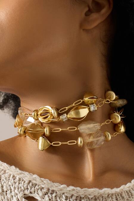 Buy Joules By Radhika Gold Plated Sculpted Gold-tone Amethyst Choker Online at Aza Fashions Buy_Joules By Radhika_Gold Plated Sculpted Gold-tone Amethyst Choker _Online_at_Aza_Fashions