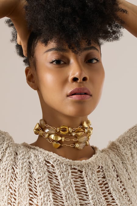 Joules By Radhika Gold Plated Sculpted Gold-tone Amethyst Choker 