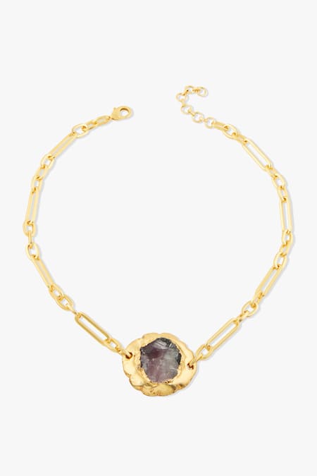 Shop Joules By Radhika Gold Plated Sculptural Finish Necklace at Aza Fashions Shop_Joules By Radhika_Gold Plated Sculptural Finish Necklace _at_Aza_Fashions