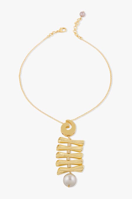 Shop Joules By Radhika Gold Plated Thenira Pendant Necklace at Aza Fashions Shop_Joules By Radhika_Gold Plated Thenira Pendant Necklace _at_Aza_Fashions