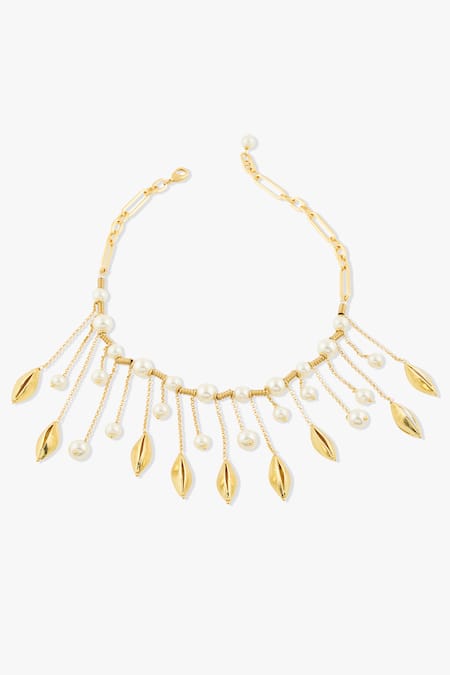 Shop Joules By Radhika Gold Plated Olyssa Pearl And Finish Necklace at Aza Fashions Shop_Joules By Radhika_Gold Plated Olyssa Pearl And Finish Necklace _at_Aza_Fashions