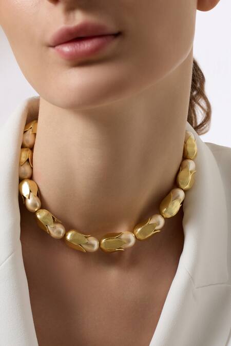 Buy Joules By Radhika Gold Plated Baroque Pearl Finish Necklace Online at Aza Fashions Buy_Joules By Radhika_Gold Plated Baroque Pearl Finish Necklace _Online_at_Aza_Fashions