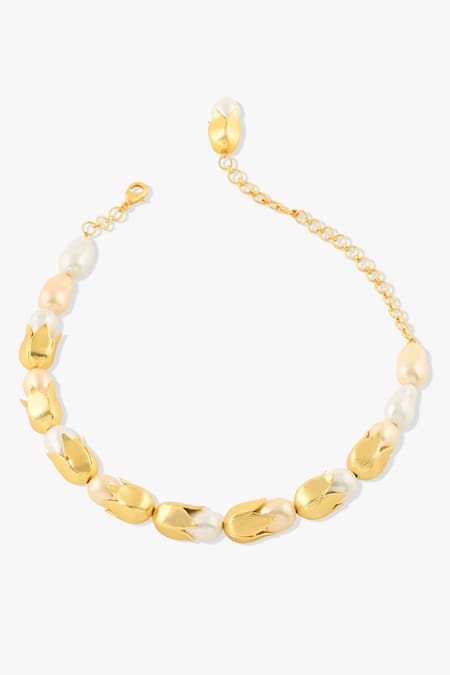 Shop Joules By Radhika Gold Plated Baroque Pearl Medallion Necklace at Aza Fashions Shop_Joules By Radhika_Gold Plated Baroque Pearl Medallion Necklace _at_Aza_Fashions
