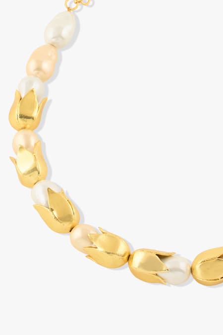Joules By Radhika Gold Plated Baroque Pearl Medallion Necklace Online at Aza Fashions Joules By Radhika_Gold Plated Baroque Pearl Medallion Necklace _Online_at_Aza_Fashions