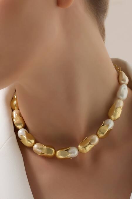 Buy Joules By Radhika Gold Plated Baroque Pearl Medallion Necklace Online at Aza Fashions Buy_Joules By Radhika_Gold Plated Baroque Pearl Medallion Necklace _Online_at_Aza_Fashions