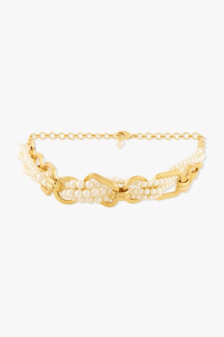 Shop Joules By Radhika Gold Plated Pearl Cluster Choker at Aza Fashions Shop_Joules By Radhika_Gold Plated Pearl Cluster Choker _at_Aza_Fashions