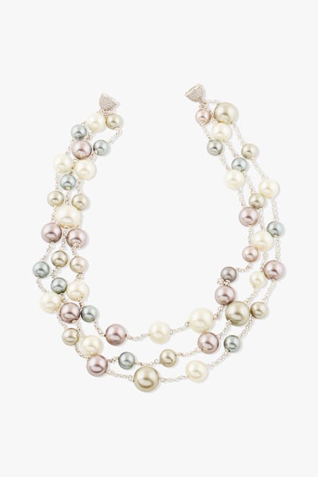 Shop_Joules By Radhika_Silver Plated Nouren Pearl Choker Necklace _at_Aza_Fashions