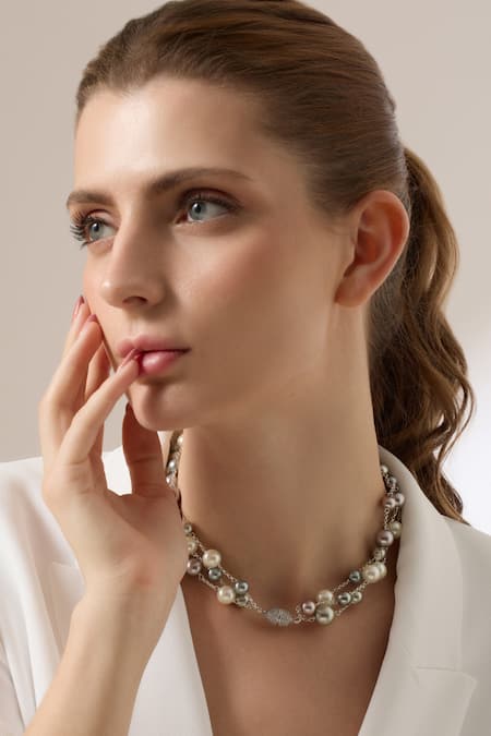 Buy_Joules By Radhika_Silver Plated Nouren Pearl Choker Necklace _Online_at_Aza_Fashions