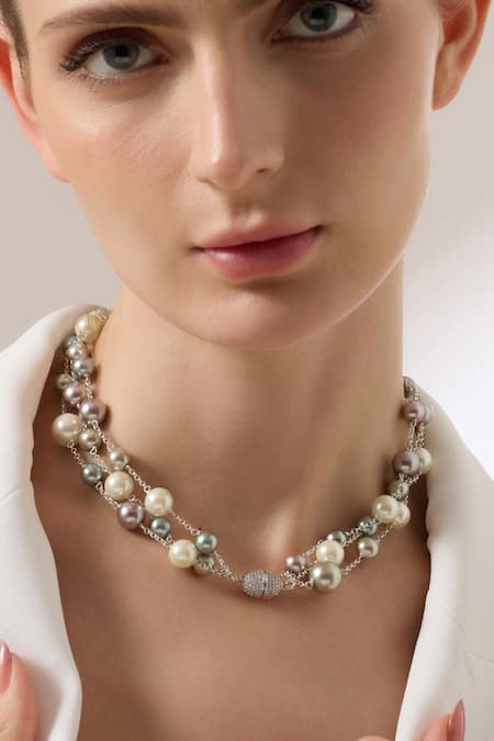Shop_Joules By Radhika_Silver Plated Nouren Pearl Choker Necklace _Online_at_Aza_Fashions