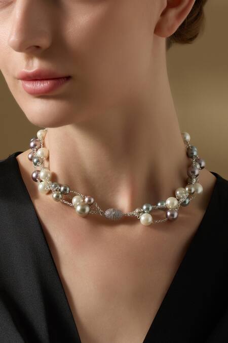 Joules By Radhika_Silver Plated Nouren Pearl Choker Necklace _at_Aza_Fashions