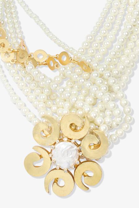 Joules By Radhika_White Eluneth Pearl Choker Necklace _Online_at_Aza_Fashions