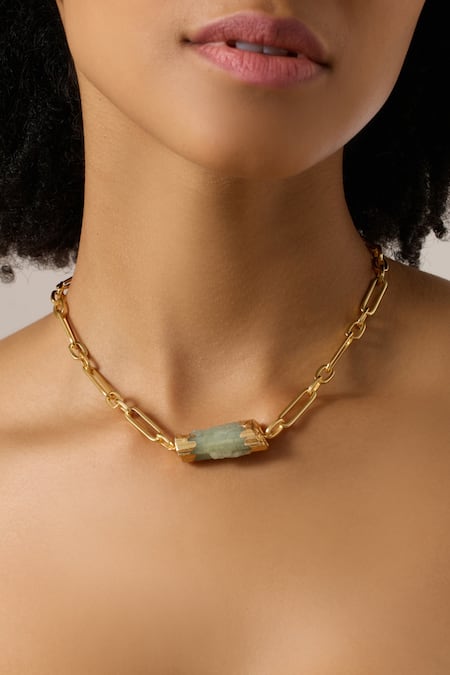 Buy_Joules By Radhika_Green Faceted Quartz Gold-toned Necklace _Online_at_Aza_Fashions