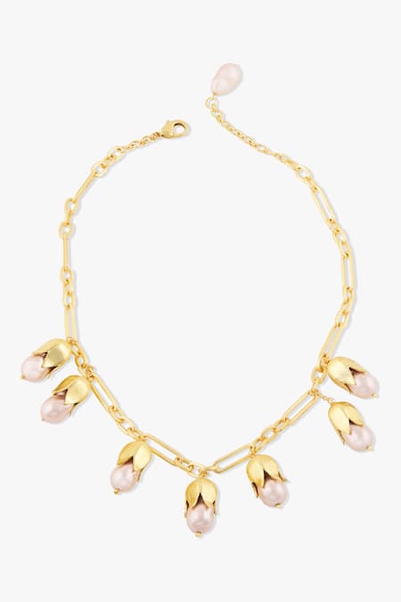 Shop_Joules By Radhika_Gold Plated Baroque Pearl Finish Necklace _at_Aza_Fashions
