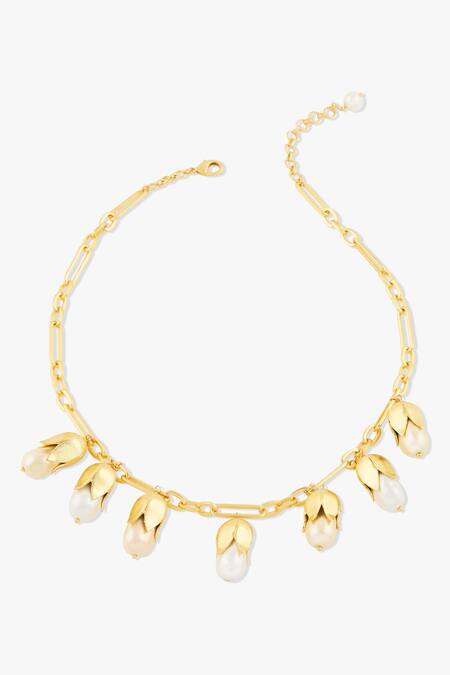 Joules By Radhika_Gold Plated Baroque Pearl Finish Necklace _Online_at_Aza_Fashions