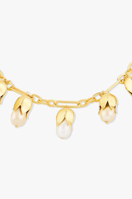 Buy_Joules By Radhika_Gold Plated Baroque Pearl Finish Necklace _Online_at_Aza_Fashions