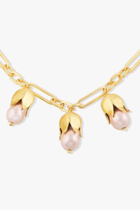 Shop_Joules By Radhika_Gold Plated Baroque Pearl Finish Necklace _Online_at_Aza_Fashions