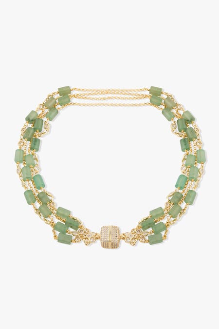 Shop_Joules By Radhika_Green Contemporary Aventurine Choker Necklace _at_Aza_Fashions