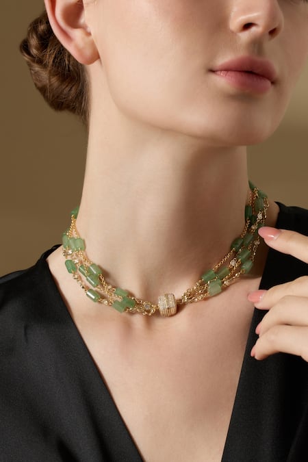 Buy_Joules By Radhika_Green Contemporary Aventurine Choker Necklace _Online_at_Aza_Fashions