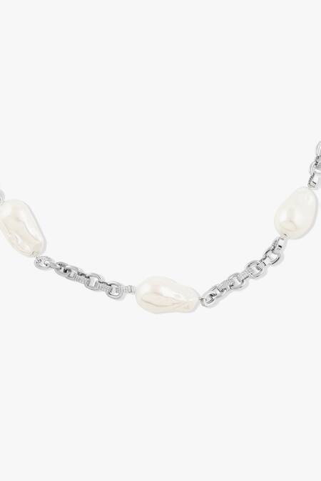 Joules By Radhika_Silver Plated Sculpted Baroque Pearl Necklace _Online_at_Aza_Fashions