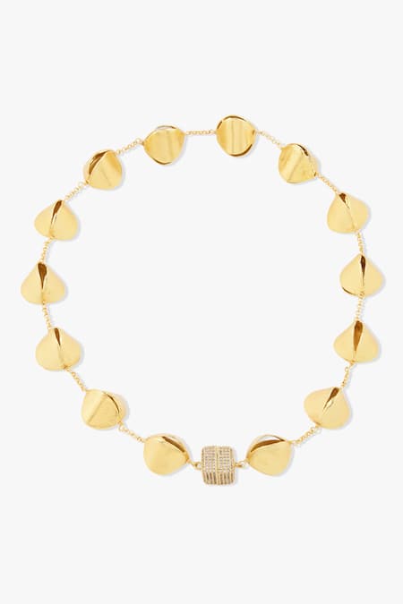 Shop_Joules By Radhika_Gold Plated Sculpted Doreya Necklace _at_Aza_Fashions