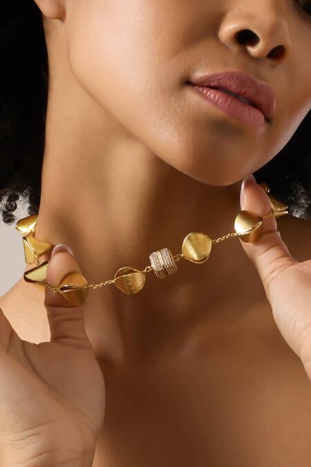 Buy_Joules By Radhika_Gold Plated Sculpted Doreya Necklace _Online_at_Aza_Fashions