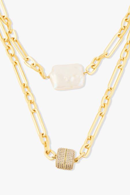 Joules By Radhika_Gold Plated Uzara Baroque Pearl Necklace _Online_at_Aza_Fashions