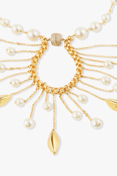 Joules By Radhika_Gold Plated Zafira Gold-toned Pearl Pendant Necklace _Online_at_Aza_Fashions
