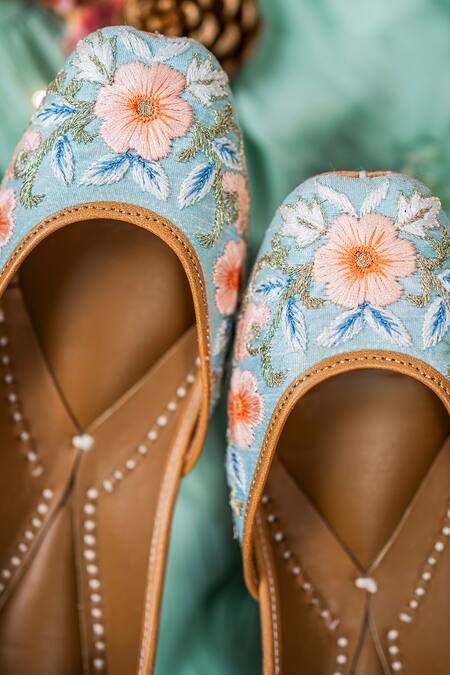 Shop_Loryphilory_Blue Pastel Floral Embroidered Juttis _Online_at_Aza_Fashions