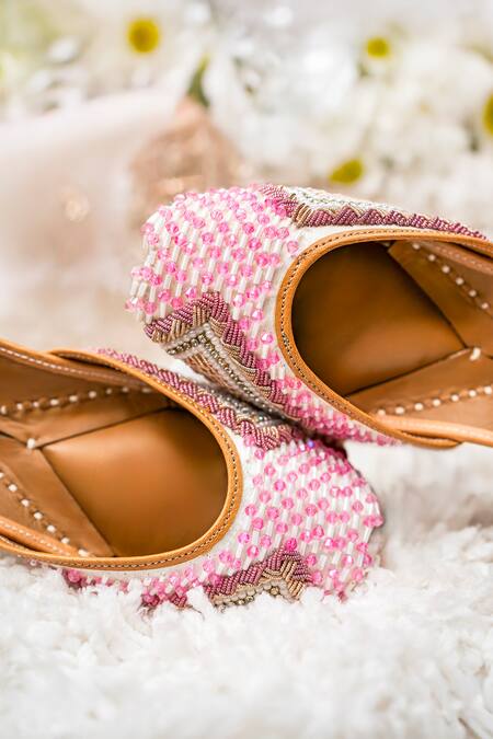 Buy_Loryphilory_Pink Beaded Vegan Leather Juttis _Online_at_Aza_Fashions