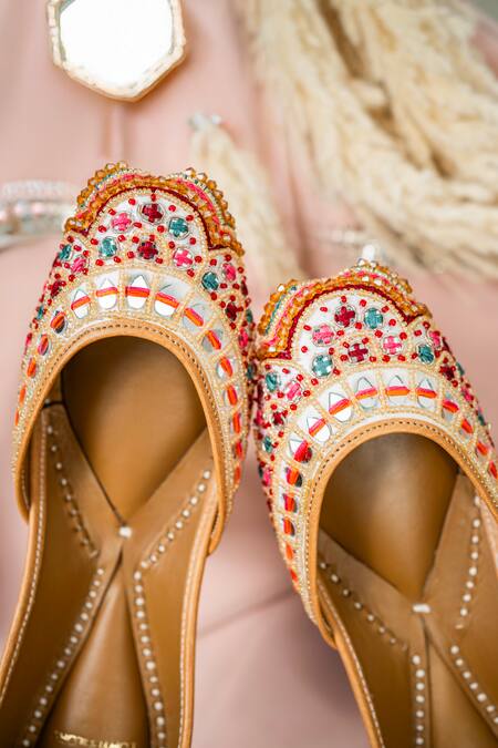 Shop_Loryphilory_Multi Color Vibrant Embellished Husn Jahan Juttis _at_Aza_Fashions