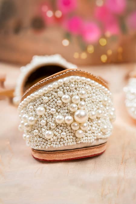 Loryphilory_Blue Pearl Embellished Pastel Juttis _Online_at_Aza_Fashions