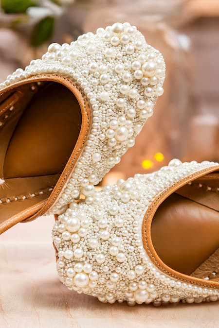 Loryphilory_Blue Pearl Embellished Pastel Juttis _at_Aza_Fashions