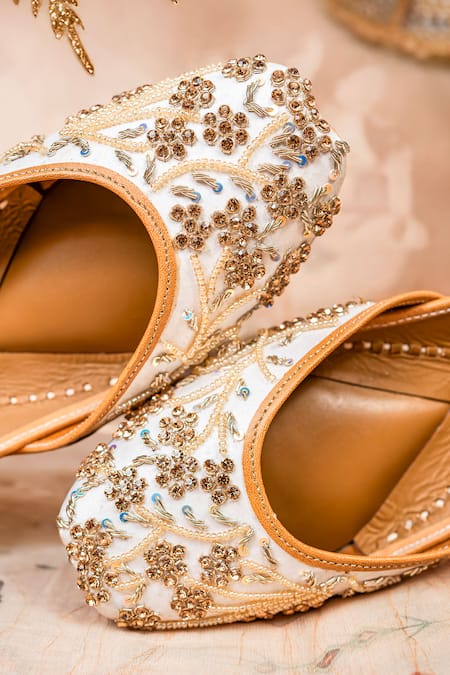 Shop_Loryphilory_White Floral Embroidered Gold Jutti _Online_at_Aza_Fashions