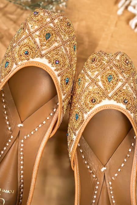 Shop_Loryphilory_Gold Intricately Beaded Jutti _at_Aza_Fashions