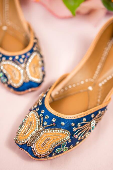 Loryphilory_Blue Butterfly Embroidered Jutti _Online_at_Aza_Fashions