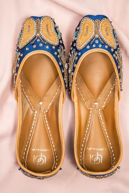 Shop_Loryphilory_Blue Butterfly Embroidered Jutti _at_Aza_Fashions