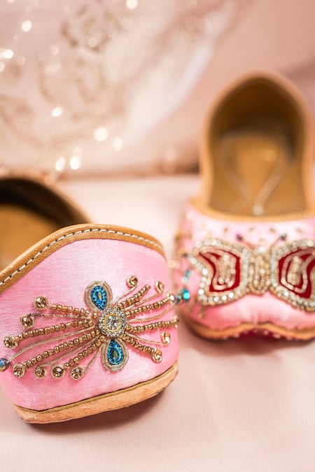 Loryphilory_Pink Embellished Butterfly Jutti _Online_at_Aza_Fashions