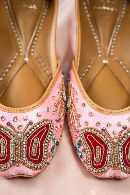 Shop_Loryphilory_Pink Embellished Butterfly Jutti _Online_at_Aza_Fashions