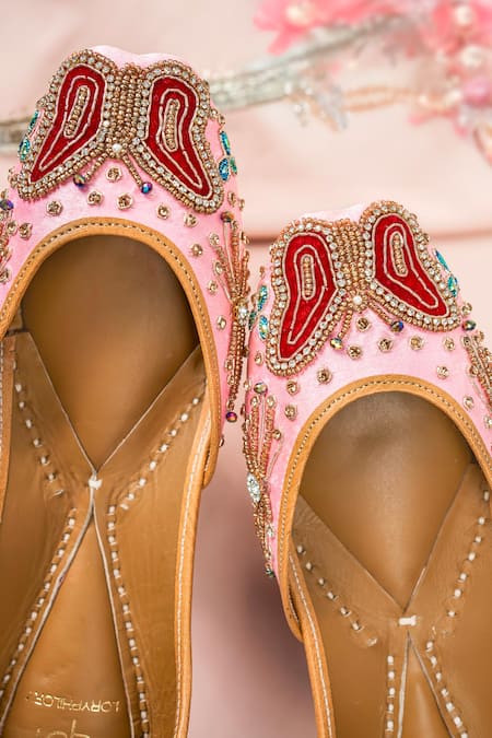 Shop_Loryphilory_Pink Embellished Butterfly Jutti _at_Aza_Fashions