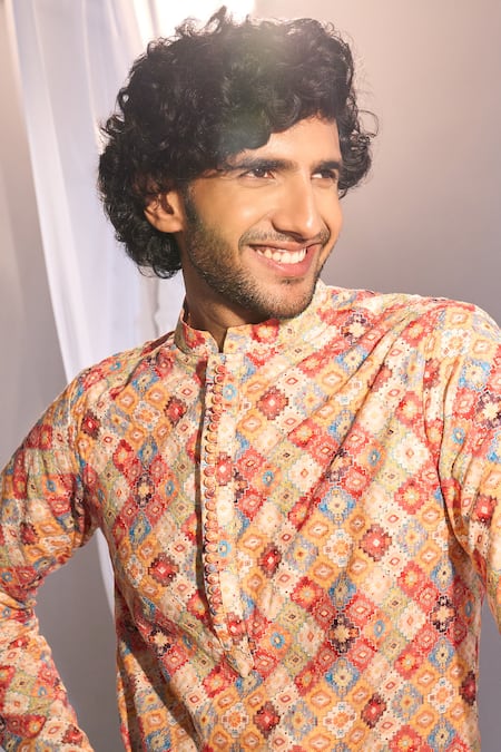 Buy_Manish Nagdeo X AZA_Multi Color Cotton Embroidery Multicolor Printed Kurta Set _Online_at_Aza_Fashions