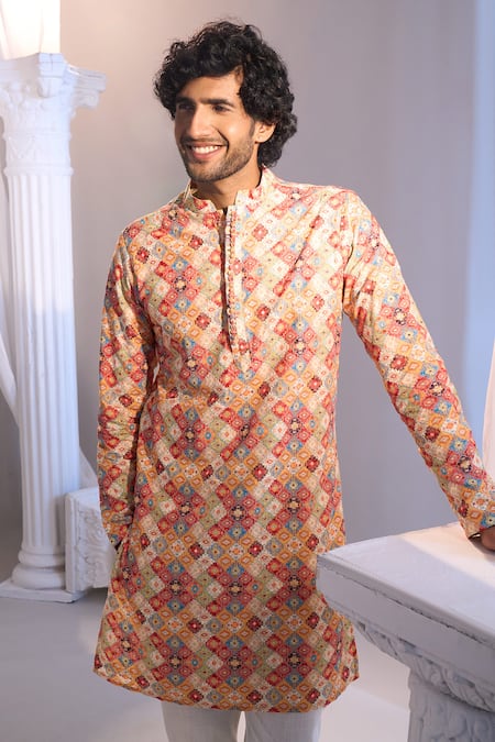 Shop_Manish Nagdeo X AZA_Multi Color Cotton Embroidery Multicolor Printed Kurta Set _Online_at_Aza_Fashions